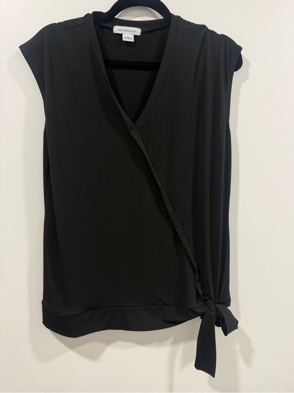 Liz Claiborne Black Cap Sleeve Wrap Tie Blouse